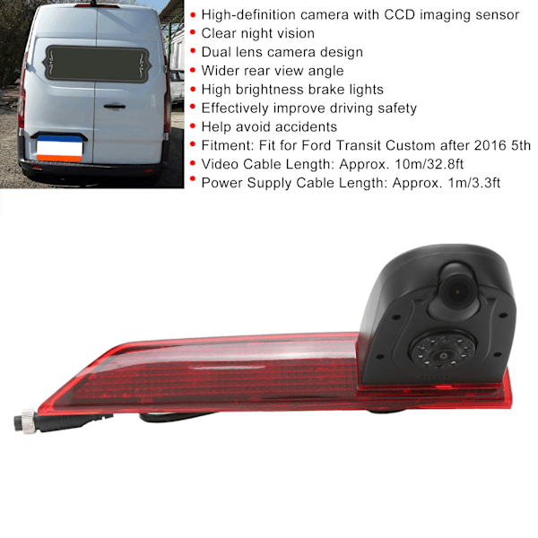 Dobbeltlinset Bremslys Kamera CCD 800TVL Passer til Ford Transit Custom efter 2016 5th