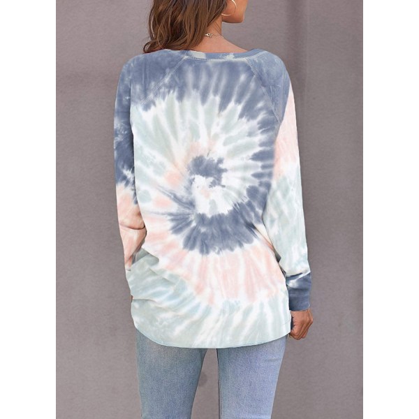 Kvinnors Casual Color Block Tie Dye Crewneck Långärmad Lös Pu