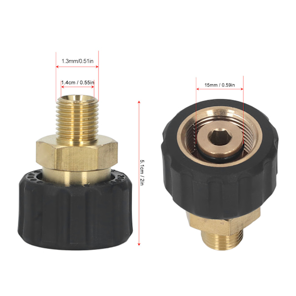 Trykkvaskadapter Messing Gummi Antikorrosjon G1/4in til M22 X 1,5 mm Trykkvaskerslangegjenger for utskifting Hane til Hunn 15 mm OD
