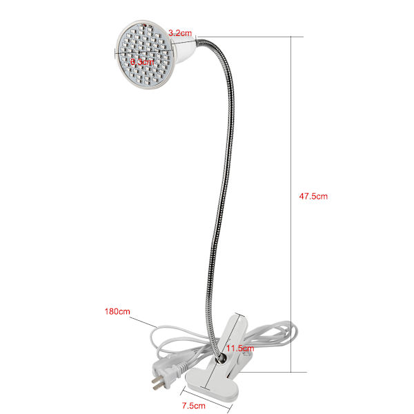 85-265V 5W 60 LED Vokselys Indendørs Hydroponisk Plante Bordklips Vækstlampe (5W 60LED)