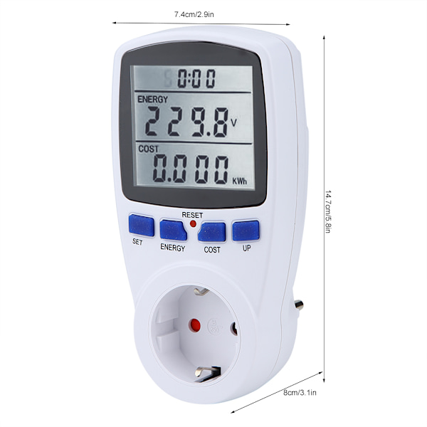 Bakgrundsbelyst Power Multifunktionell Smart Energimätare Uttag (Vit Bakgrundsbelysning EU-kontakt 230V)
