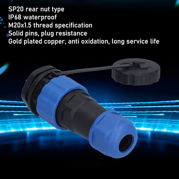 Aviationkontakt IP68 Vattentät Kontakt Bakmutter Han/Hona Butt-terminal 380V SP207 Stift