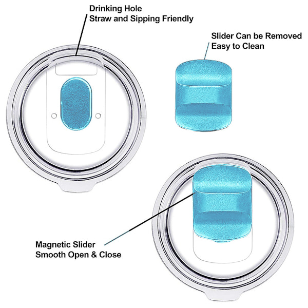 2-pakks 20 oz Magnetiske Erstatningslokk for 20 oz Tumbler, 16 oz Pints, 10/24 oz Mugg, 10 oz Blue