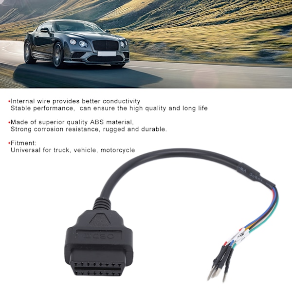 16-nastainen OBD-kaapeliadapteri ABS musta Moottorin diagnosointityökalu kuorma-autoille, ajoneuvoille ja moottoripyörille
