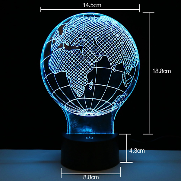 Kreativ 3D Globusformet LED-bryter Berørings nattlys 7 fargeendring Bordskrive Dekorativ lampe