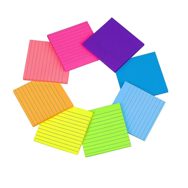 4x4 gitter notesbog, 8-farvede fluorescerende striber, 50-siders sæt med sticky notes