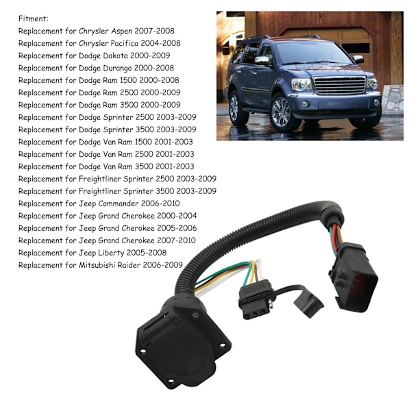Tilhengerkabelsett 7-polet 4-polet Multiplugg Tilhengertilkoblingspluggledning 20135 Erstatning for Dodge Ram 1500 2000‑2008