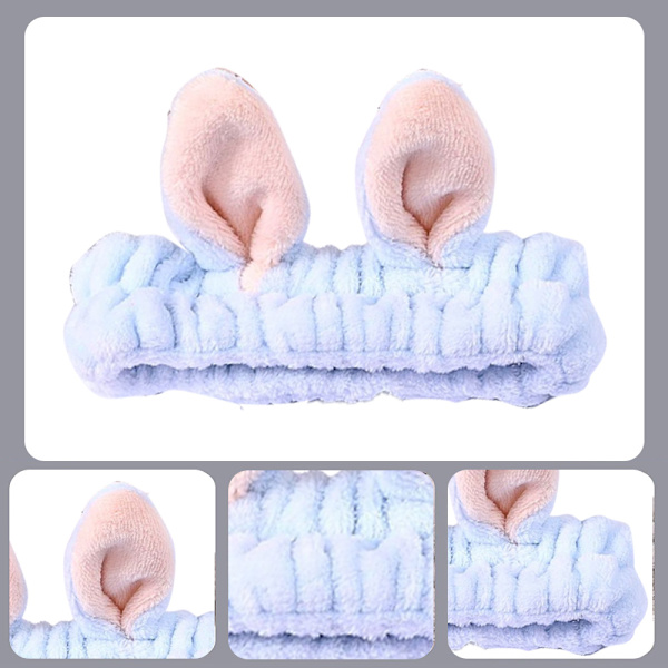 Dammode Mjuk Flanell Bunny Ear Makeup Kosmetisk Dusch Elas Blood tooth color+sky blue