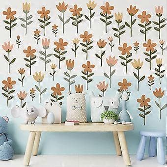 En uppsättning vackra bohemiska blomväggdekaler
