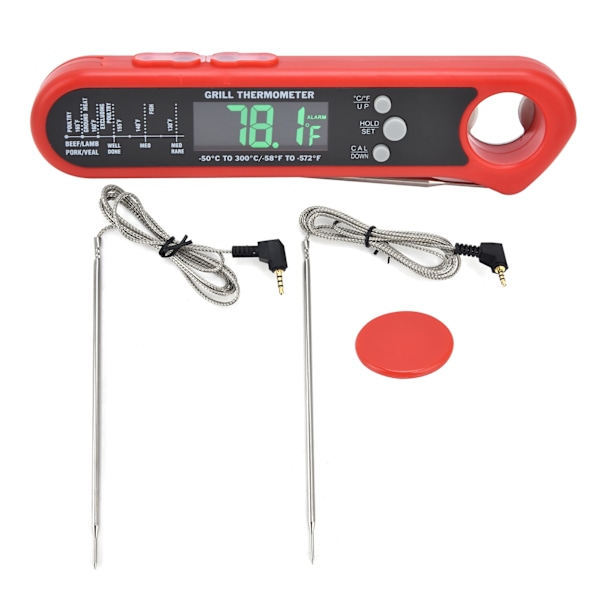 Vikbar Mattermometer Multi Probe Alarm Digital Temperaturmätare för Grill Ugn