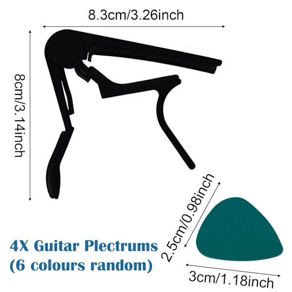 Professionell Capo, Snabbfäste Gitarrklämma för Exakt Tryck & Spänning, Lämplig för Akustiska, Elektriska Gitarrer, Ukulele, Banjo, Bas,