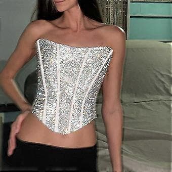 Dame Elastisk Stropløs Vest Elegant Sølv Korset Universal Elastisk Reb Dekorativ Dame Korset med Selvbindende Reb L