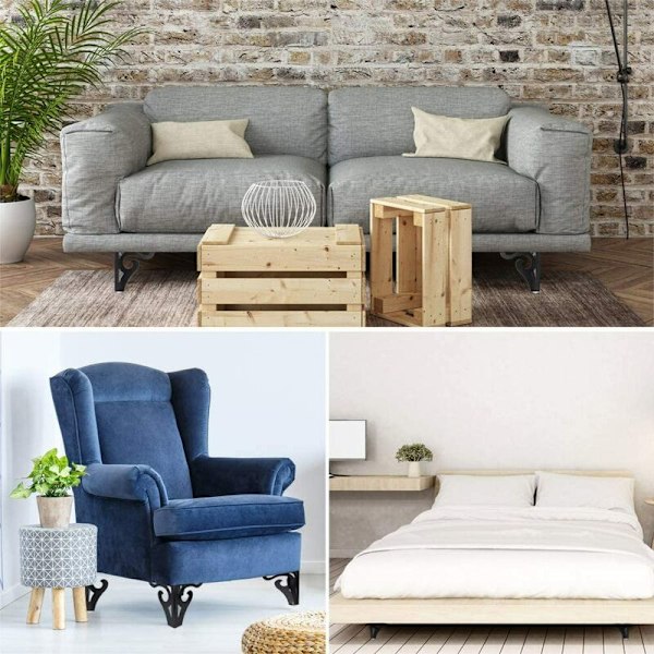 Kraftiga Möbelben, Metallben för Soffor, Bord, Skåp, Rostfri Anti-Korrosionsytbehandling, Svart Set om 4, Modern Design för DIY