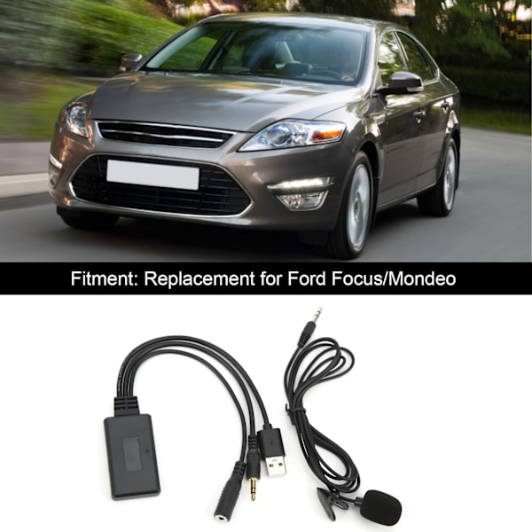 Bluetooth 5.0 AUX-kabeladapter med mikrofon for håndfri samtaler, erstatning for Ford Focus/Mondeo