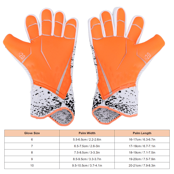 2 st Fotbollshandskar Nylon Polyuretanfiber Latex Andningsbara Starkt Grepp Målvaktshandskar för Träning Tävling Vit 7