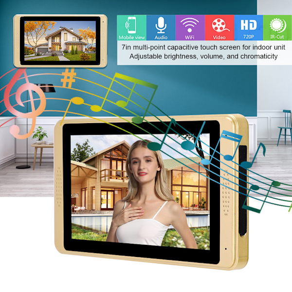 100-240V 7 tommer 720P WIFI Touchscreen Intercom med 3 skærme Dørklokke AU Stik