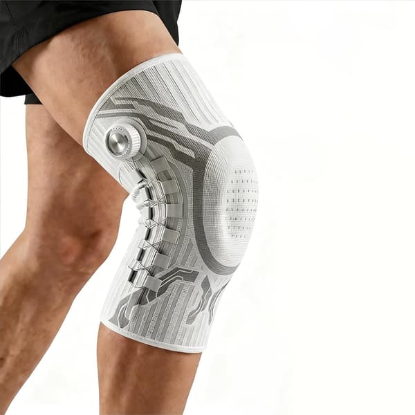 Sportknäskydd med justerbart spänne, utomhusstöd, silikonstötdämpning, stickad kompression, vit vänster ben - M White Left Leg M