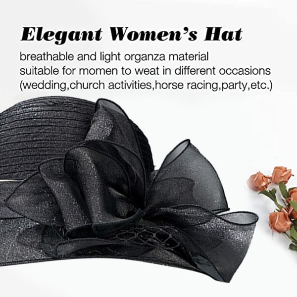 Kvinnor Stor Flower Tea Party Fascinator Hat Church Cocktail East BLACK