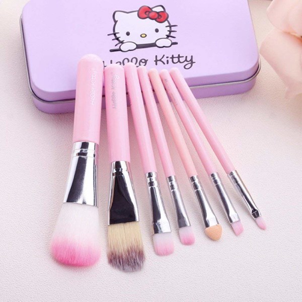 Fameza ello Kitty sæt med 7 stykker Komplet makeup mini børstesæt med en opbevaringsplastikboks