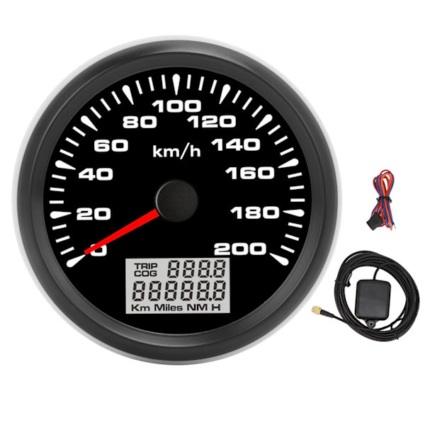 85 mm:n nopeusmittari GPS 200 km/h, 7 värillinen taustavalo, musta taulu, musta kehys autoon, veneeseen, jahtiin ja asuntoautoon