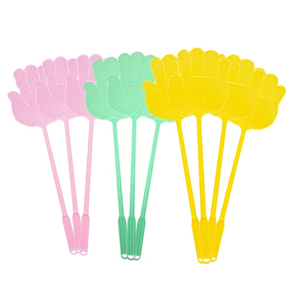 Kraftig flugsmälla, hållbar plast med långt handtag, giftfri lättviktslösning för skadedjursbekämpning för hem, kontor och resor (flerfärgad, 10-pack)