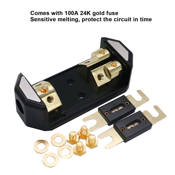 2-vägs 100A Säkringshållare Box 1x0GA In 2x4GA Ut Distributionsblock för Bilstereo Ljudmodifiering