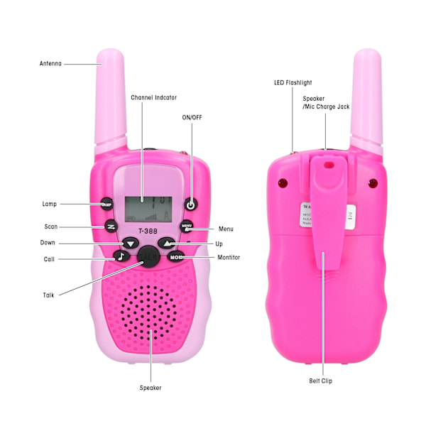 2 stk Mini Walkie Talkie Sett USB Lading Trådløs Radio Barn Leke for Barn Bursdag Jul Gave Rosa Amerikansk 22CH FRS 462-467MHZ