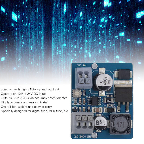 Korkeajännite Boost Step Up -muuntaja DC-DC virtalähdemoduuli Tulo DC12‑24V Ulostulo DC85‑235V