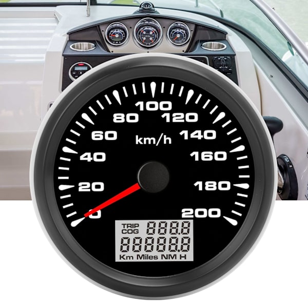 85 mm:n nopeusmittari GPS 200 km/h, 7 värillinen taustavalo, musta taulu, musta kehys autoon, veneeseen, jahtiin ja asuntoautoon