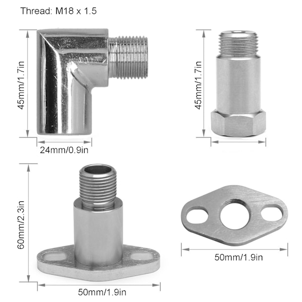 Universal O2-sondespaceradapterforlengelse 90 grader M18x1.5 Passer for Tacoma