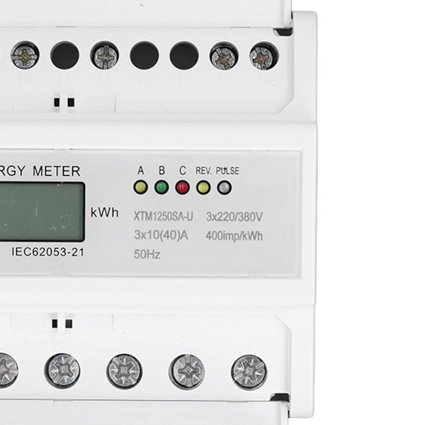 Elmätare 3-fas 4-trådig LCD Eltester DIN-skena Ström Spänning Effektmätare 3x220V/380V