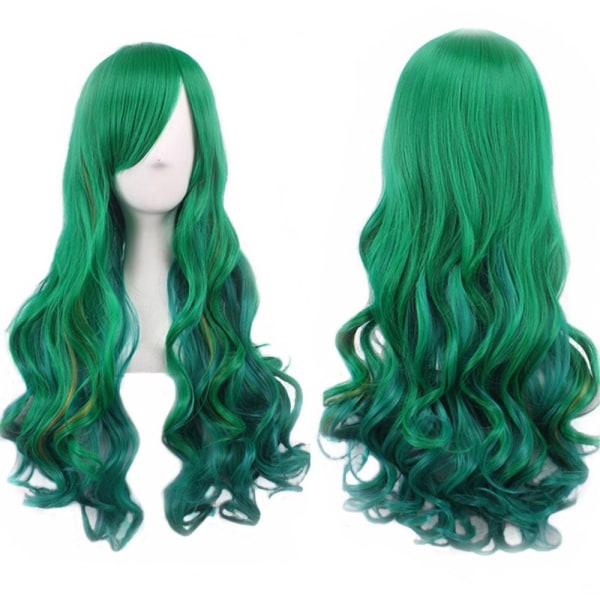 Gröna peruker för kvinnor Lång grön peruk lockigt vågigt hår Peruker för kvinnor