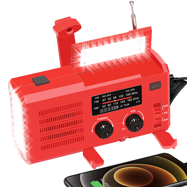 Nödradiomanuell Vev Solcellsdriven SOS-larm Uppladdningsbar Dynamo Telefonladdare COB Ficklampa Radio