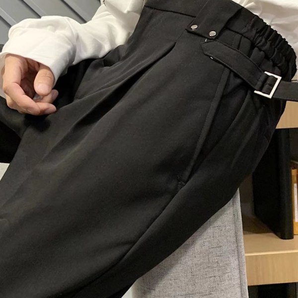 Mænds Suit Bukser Straight Leg Wide Leg Bløde Åndbare Elastiske Mænds Løse Casual Bukser til Forår Efterår Sort XL