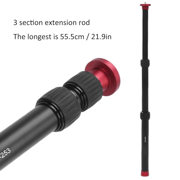Manbily LR‑253 Unipod i Aluminiumlegering, 3 Sektioner Teleskopisk Rör, Bärbar SLR-Kamera Monopod