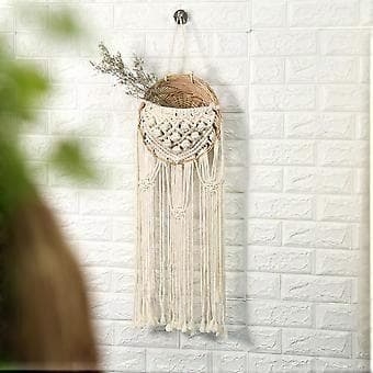 väggbonad boho dekor, väggdekor, med träpärlor dekor makramé väggkorg, 85*25cm
