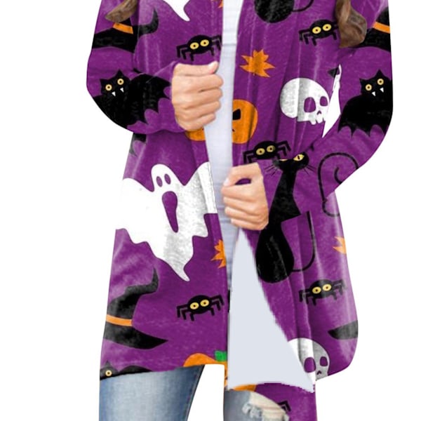 Dam Halloween Öppen Framtill Topp Tryck Långärmad Lös Passform Elegant Vardaglig Ytterkläder Typ 1 S