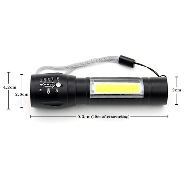 Portabel Mini COB LED USB Uppladdningsbar Zoombar Ficklampa