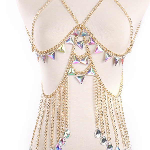 Rhinestone Bikinikedja Sexiga paljetter Body Chains Sommar BH Body gold