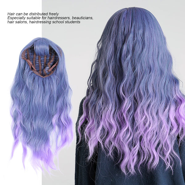 Langt krøllete parykk for kvinner i gråblå gradient - Stilig cosplay-parykk for fest - Syntetisk parykk 60 cm