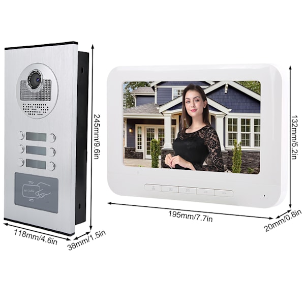 5 Lejligheder 7in 1000TVL HD Videodørtelefon Intercom Dørklokke Ir cUT Kamera (UK 100V 240V)