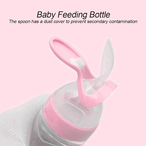 90ml Silikon Baby & Toddler Foderflaske med Ske Spædbarnsmad Grød Squeezer Feeder Pink