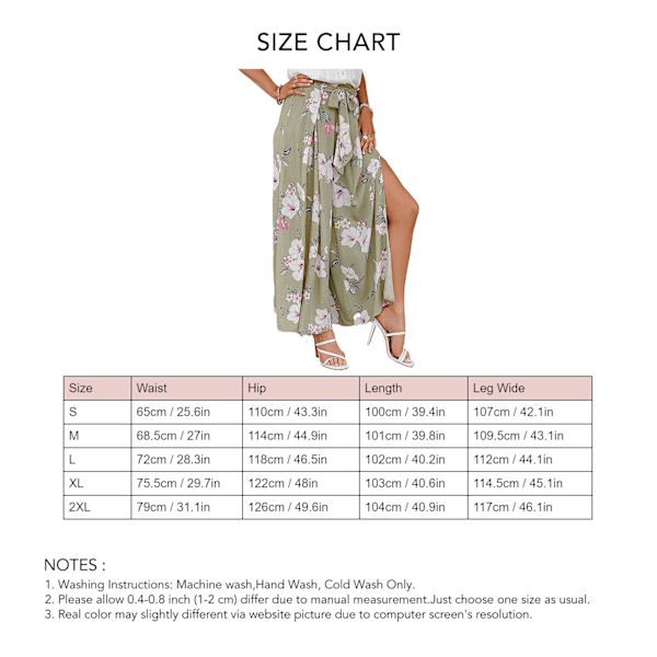 Dame Lange Bukser Vid Ben Højtaljet Bukser Lår Split Knyde Knuder Bukser Sommer Casual Bukser Abrikos Blomsterprint L