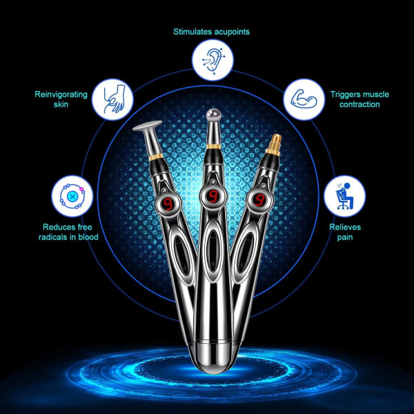 3-i-1 akupunkturpen, elektronisk akupunkturpen, smertelindrende terapi, Meridian Energy Pulse Massagepen, Kraftig Meridian Energy Pen Relief Pain