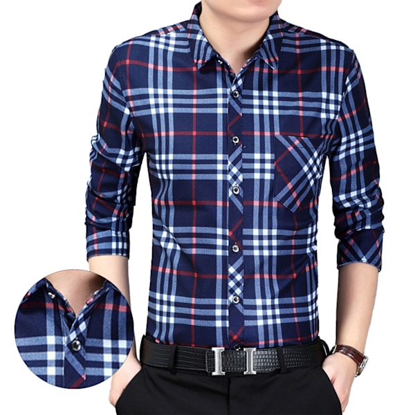 Men Long Sleeve Plaid Shirt Regular Fit Casual Comfortable Top for Home Shopping Dating Office Work Red XXL