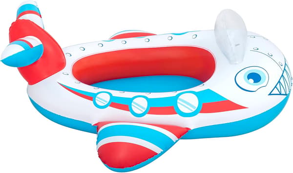 Oppustelige pools og poollegetøj til børn i alderen 3 til 10 år, samt legetøjsfly og både perfekte til sommerens strandture og poolfester