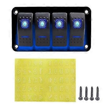 12V 4-veis vippebryterpanel for bil, båt, marine, campingvogn, RV, blå
