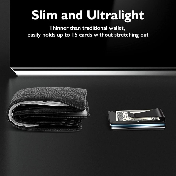 Minimalistisk plånbok för män, Metal Money Clip Wallet, RFID