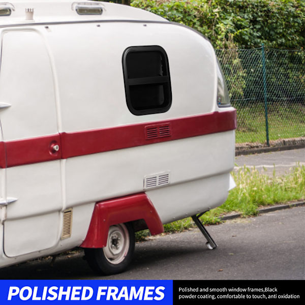 RV Skydevindu 500 X 500mm Sort Aluminium Legering Trailer Varmebestandig Lodret Glas Med Bevægelig Insektssikret Net Til Vægstørrelse: 31 til