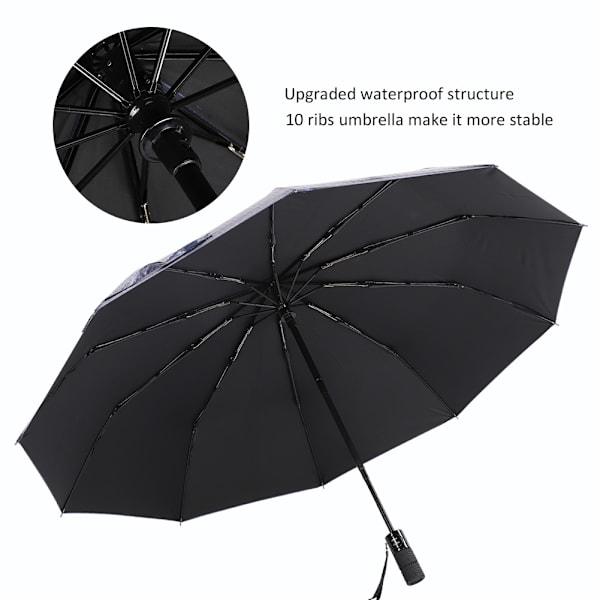 Solregnsparasol Vandafvisende Automatisk Åben Lukning Anti-UV 10 Ribber Kompakt Foldbar UPF50+